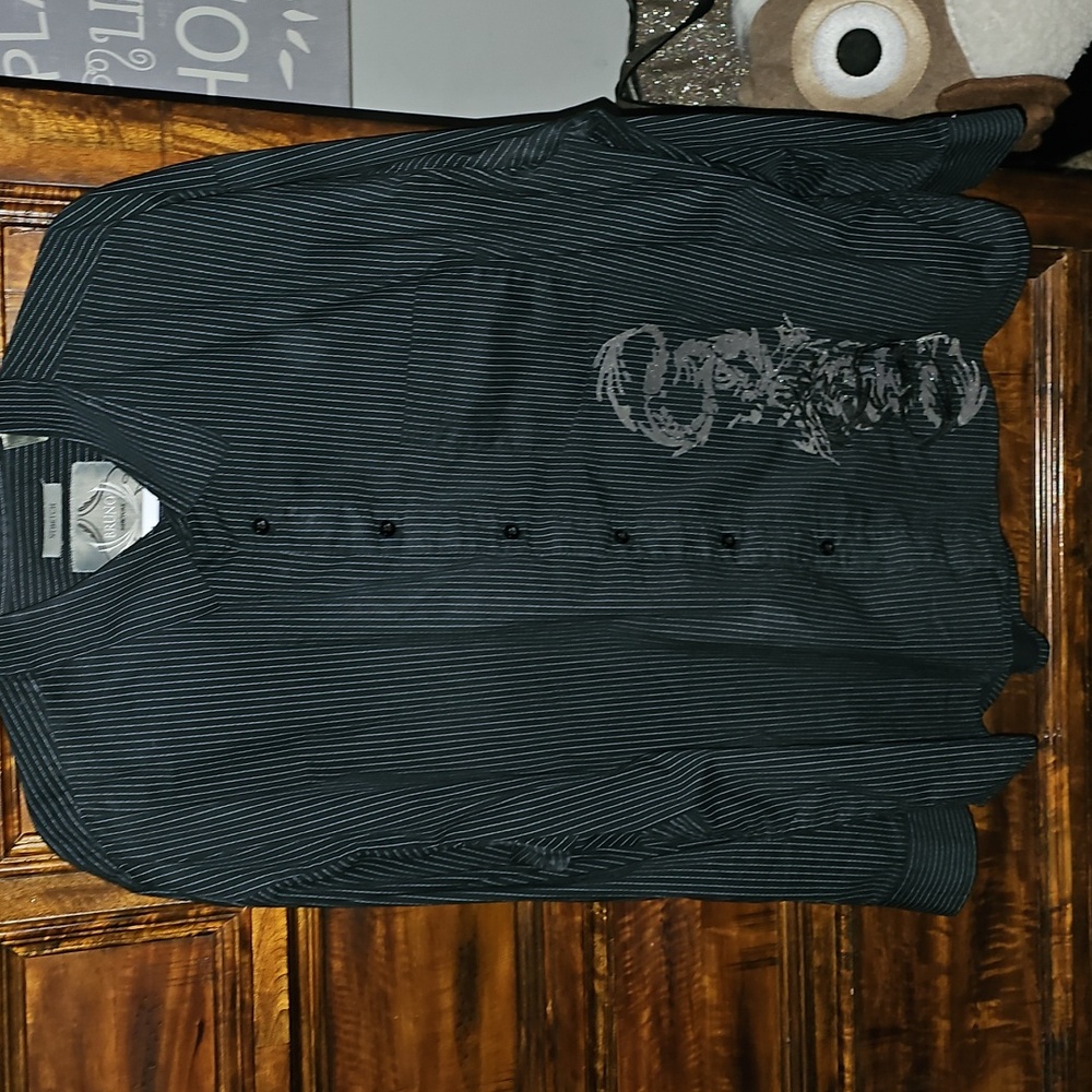 BRUNO mens button down shirt sz 2XLB striped black shirt.